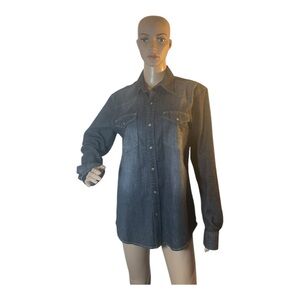 Wrangler Denim Button Shirt Men  Black Rugged Work Wear Western Cotton Size M